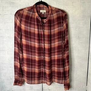 Lucky Brand womens shear top Long Sleeve Button Up fall colors whimsigoth